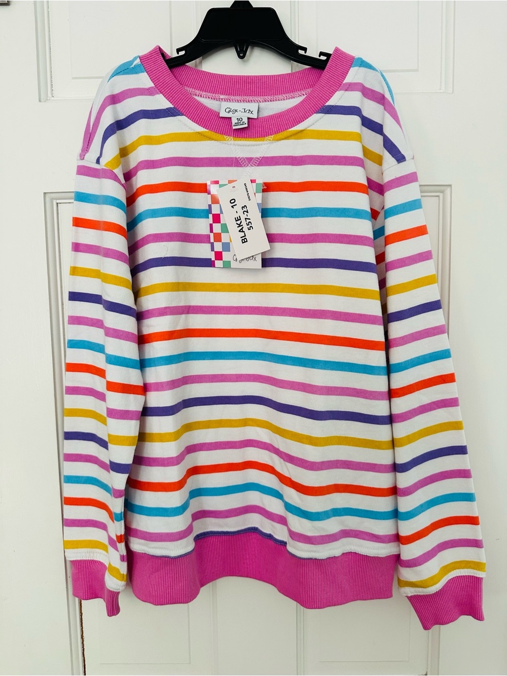 Gigi & Jax Kids Rainbow Striped Lightweight Sweatshirt 100% Cotton Sz 10 NWT